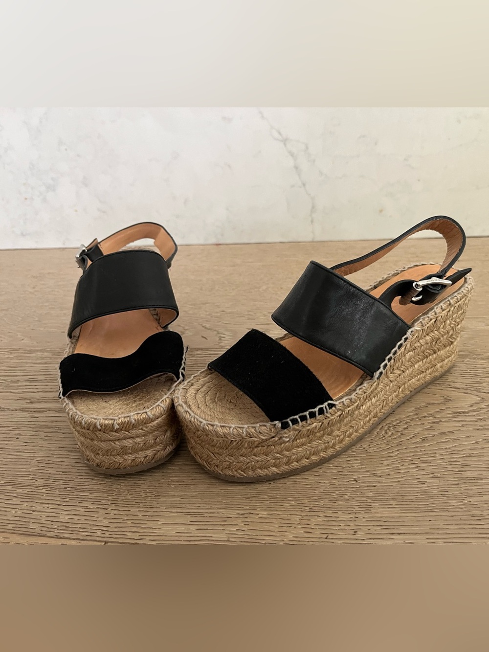 rag & bone Black Espadrille Platform Leather & Suede Sandals with Buckle Sz 4.5 - Picture 3 of 9
